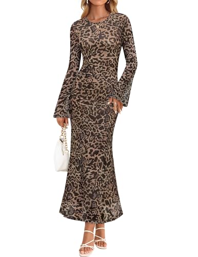 ZESICA Women's Long Sleeve Floral Bodycon Dress 2026 Spring Fall
