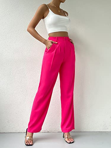 SweatyRocks Women's Casual High Waisted Wide Leg Pants Solid Pleated Loose Trouser Long Pants4