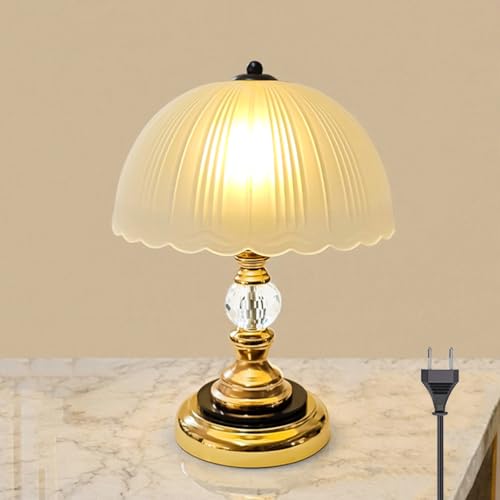 AoLa Table Lamp with Switch Modern Glass Table Lamp 3 Colour Temperatures (3000K/4000K/6000K) with Plug and Cable Crystal Bedside Lamp for Bedroom Living Room or Office Decorative Lamp, E27