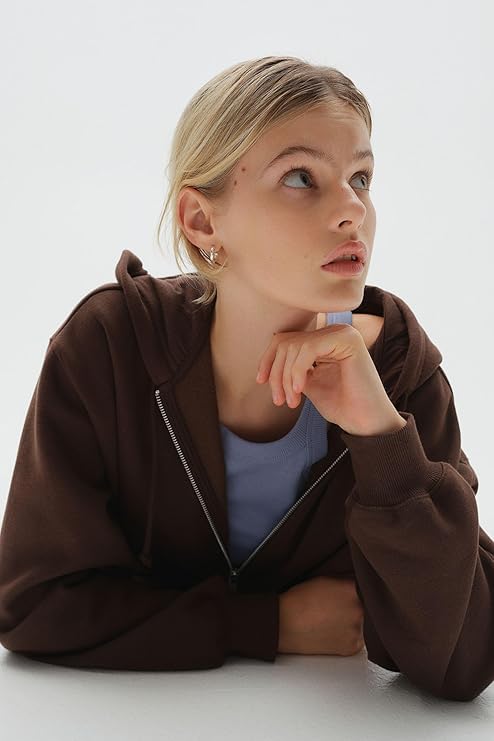 Image of Women's Full Sleeve Zip-Through Hoodie | Jacket for Women | Breathable, Solid Color Hooded Jacket with Front Zipper Closure