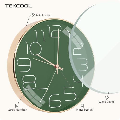 Image of TEKCOOL Plastic Digital Wall Clock 12 inch Silent Quartz Decorative Non-Ticking Classic Clock Battery Operated Round Easy to Read for Room /Home /Kitchen /Bedroom /Office /School-(Mehendi Rosegold)'