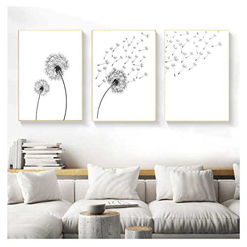 Art peinture decoration photo moderne pissenlit triptyque noir et blanc 35x45cm