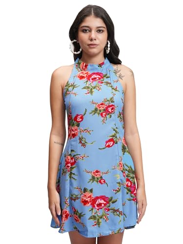 Image of Tokyo Talkies Women's Floral Mini Flared Dress | Halter Neck & Playful Silhouette | Chic & Effortlessly Feminine