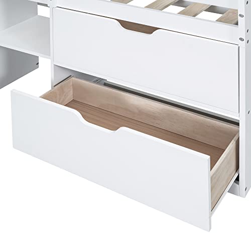 Merax Low Loft Bed Twin With Storage, Solid Wood Bed Frame With Rolling Desk And Drawers, No Box Spring Needed, For Boys & Girls (White) #TOP4