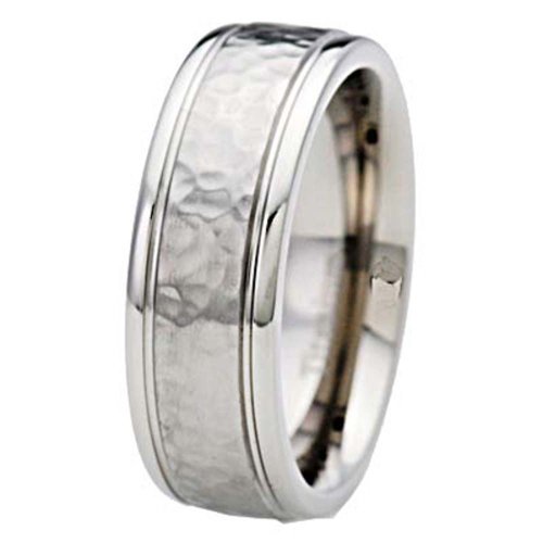 Flamereflection 8Mm Men's Titanium Ring Wedding Band Hammered & Grooved Polish Edge Grooved Size 13.5 #TOP2