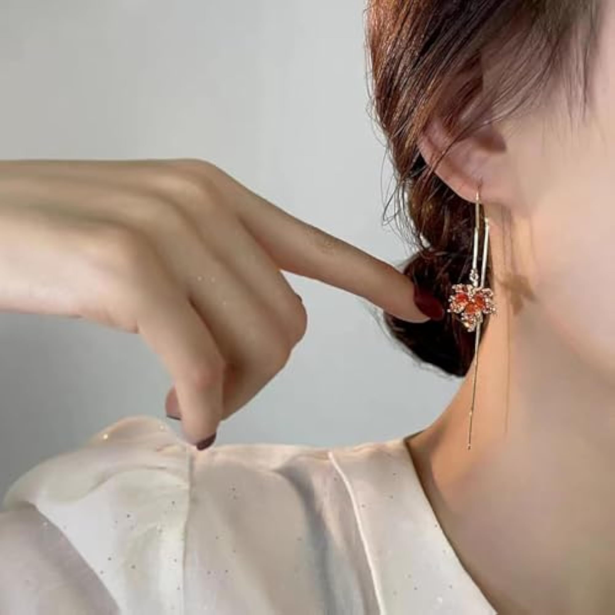 Red Maple Leaf Rhinestone Stud Earrings, Autumn Gift