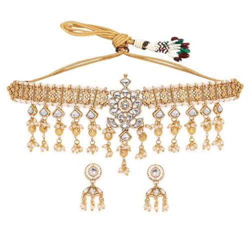Rubans Enchanting Radiance 22K Gold Plated Kundan and Pearl beaded Choker jewelry Set (B0D6G95GLQ) Amazon Price History, Amazon Price Tracker