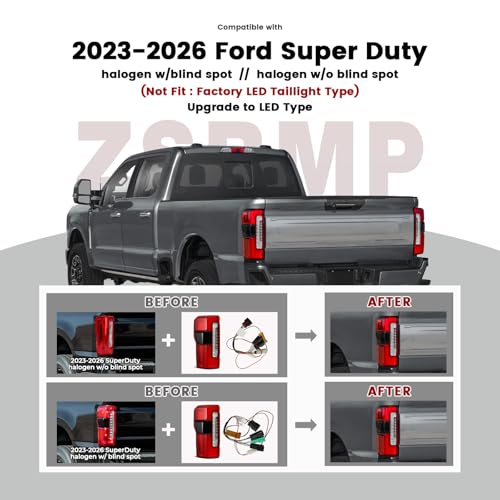 Image of Upgrade LED Tail Liaht Fit for 2023-2026 Ford F250 F350 Super Duty | Halogen Upgrade LED W /BSD Pair Rear Light Accessories Rear Brake Lamp Signal Assembly