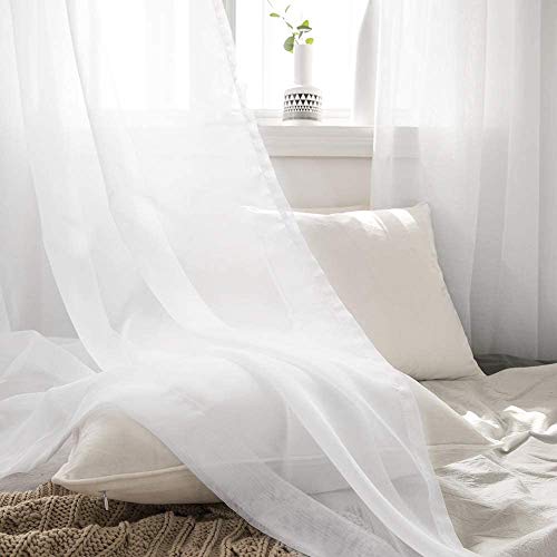 Miulee 2 Panels Solid Color White Sheer Curtains Elegant Grommet Window Voile Panels/Drapes/Treatment For Bedroom Living Room (54X108 Inch) #TOP6