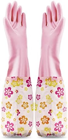 EJBOTH Winter Household Dish Washing Gloves, Cotton Inside Warming Gloves Antiskid Waterproof Cleaning Household Rubber Latex Gloves.[Pink]