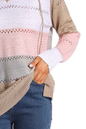 Underkingo Women's Long Sleeve Pullover Sweaters Autunm And Winter Loose Hooded Sweatshirt V-Neck Hoodie #TOP3