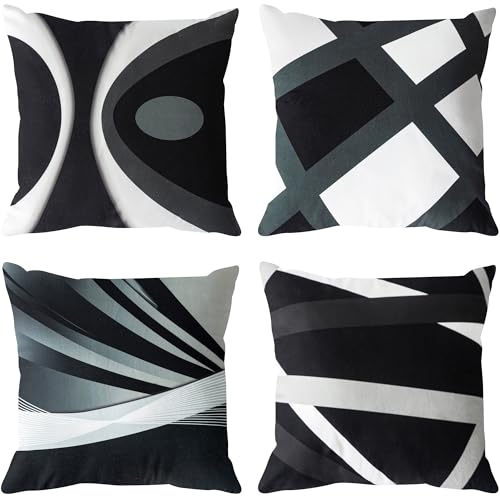 ZHILING Set of 4 Cushion Covers 45x45cm Abstract Black Grey White Stripes Bold design Pillow Cases Home Decor Square cushion covers 18x18 Inches