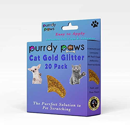 Purrdy Paws Soft Nail Caps for Cat Claws Gold Glitter Large