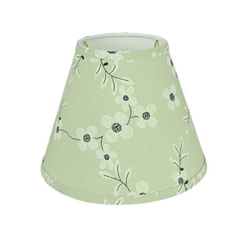 Image of Aspen Creative 59103A Empire Uno Lamp Shade in Tea Green with White Flowers Print Fabric, 5 inch Top x 10 inch Bottom x 8 inch Slant Height, Slip UNO 33mm