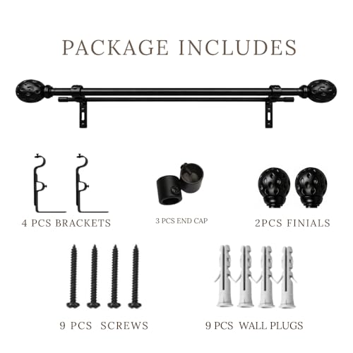 Image of 84 inch-144 inch Adjustable Double Curtain Rod For Door & Windows With Brackets Set Curtains Hanging Extendable Iron Metal Pipe Holder With Perforated Black Metal Finial (Black, 0.75 inch Diameter)