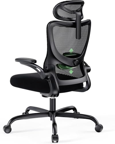 Marsail Silla de Oficina ergonómica con reposacabezas Ajustable, Soporte Lumbar y reposabrazos Plegables 3D, Silla de Ordenador con Ajuste de Altura, Silla giratoria de hasta 136 kg/300 kg