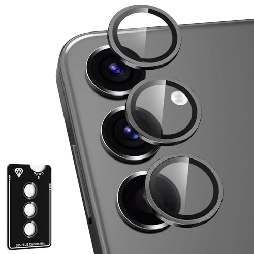 Avocase for Samsung Galaxy S25 Plus Camera Lens Protector Individual Metal Ring Tempered Glass Lens Cover [Strong Adsorption] Scratch Resistant Ultra-Thin HD Clear Lens Cover 1 Set-Black