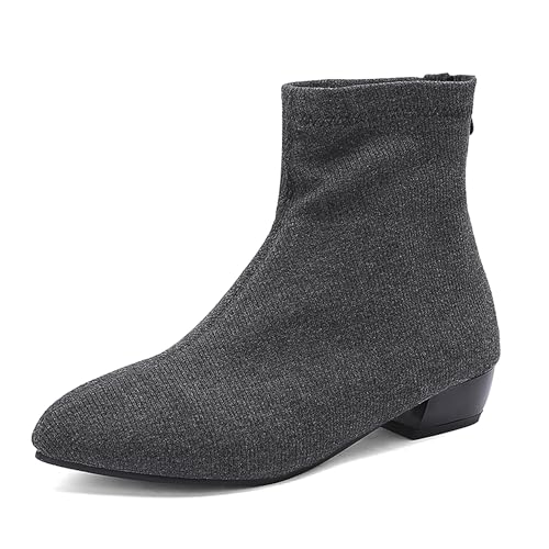 Bottes de cheville pointu à talon bloc moyen pour femme en grande taille 34-48 Dx1134