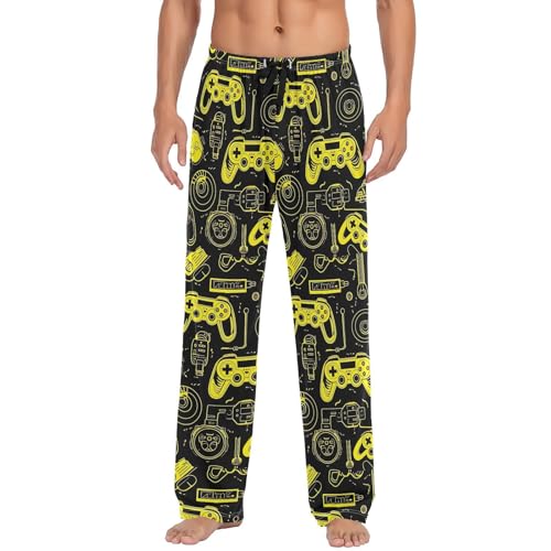 Men’s Colorful Video Game Controllers Pajama Pants with Pockets, Comfortable Lounge Sleep Bottoms#501