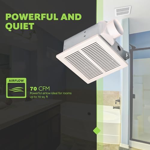 Image of Homewerks 299650A Bathroom Fan Ceiling Mount Exhaust Ventilation, 2.0 Sones, 70 CFM, White