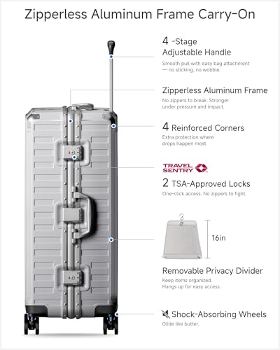 Image of LUGGEX Checked Suitcase with Spinner Wheels, 8010S Aluminum Frame Zipperless Polycarbonate Hard Shell Suitcase (ZX-Core, Silver, 28 Inch)