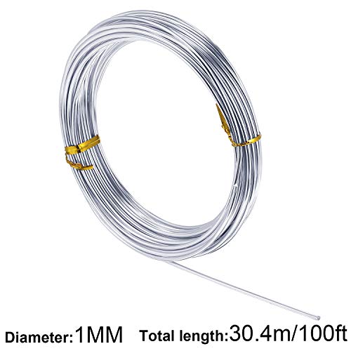 Image of TecUnite Aluminum Craft Wire for Sculpting Bendable Metal Beading Wire for DIY Jewelry Making (1 Roll,Silver,30.4 m x 1 mm)