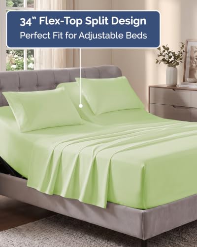 Image of Flex Top Split Head King Sheet Set - 4 Piece Extra Deep - Light Sage Green