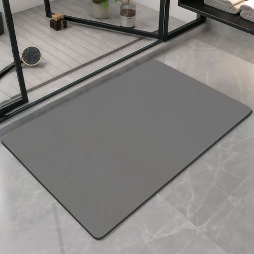 Druuzyl Badematte 40x60cm Grau - Rutschfester Badezimmerteppich aus Mikrofaser, Hochabsorbierend & Schnelltrocknend, Waschbar für Dusche und Badewanne