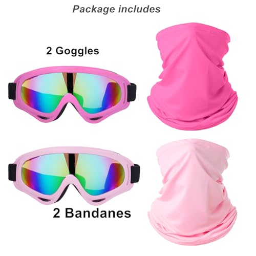 Image of LJDJ Motorcycle Goggles,2 Pack Dirt Bike ATV Motocross Riding Hiking Protective with 2 Pack Neck Breathable Bandana Mask (Light Pink + Rose Pink /Colorful)
