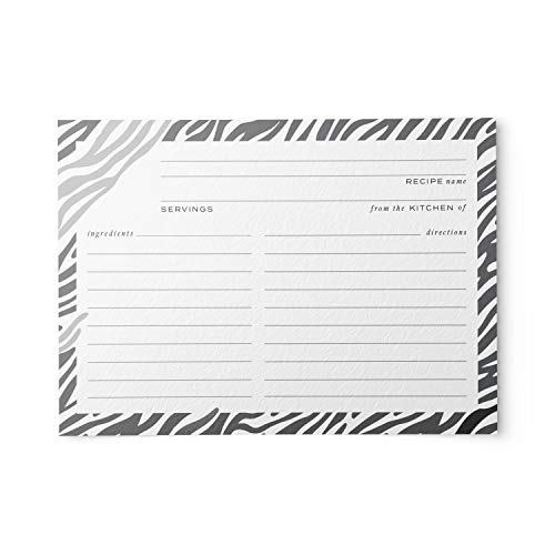 50 Silver Foil Zebra Stripes Recipe Cards from Dashleigh, 4x6 inches, Double-Sided