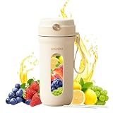 JOSOBO Portable Blender, Personal Size Blender for Shakes and Smoothies with 10 Ultra Sharp Blades, 16 Oz Mini Blender USB Rechargeable Type-C for Travel/Picnic/Office/Gym(Milky White)