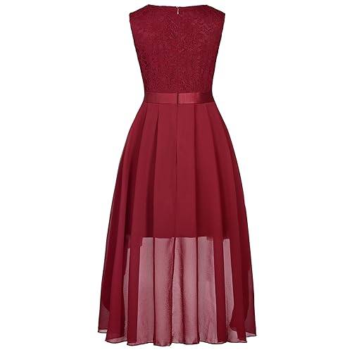 Viriber Girls Floral Lace Burdungy Dress Christmas Bridesmaid Vintage Formal Cocktail Party Swallowtail Swing Dresses 7-14 Years thumb #1