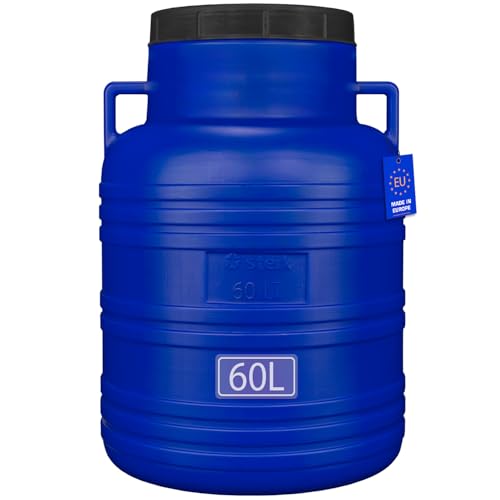 FIXKRAFT Weithalsfass Lebensmittelecht 60L Futtertonne Hund Gärbehälter Blaue Futter Tonne mit Deckel Maischefass Schraubdeckel 60 Liter Camping Kanister Gärfass