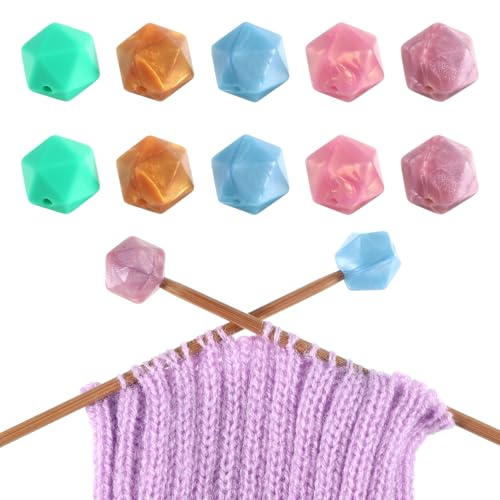 Hexagon Silicone Knitting Needle Point Protectors, 10 Pcs