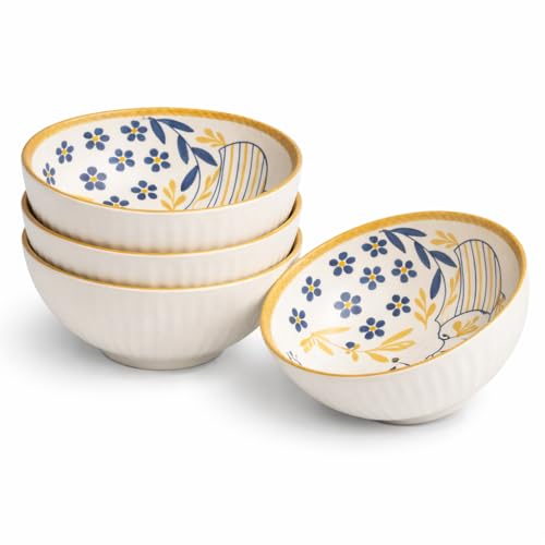 Image of Bohemian Porcelain Bowls Set of 4 | 300 ML Microwave & Dishwasher Safe | Designer Serving Bowls for Soup, Salad, Snacks & Desserts