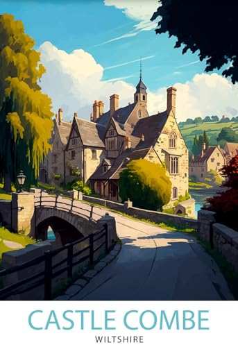 Castle Combe Wiltshire Travel Poster Metal Tin Sign 8x12 Inch – Fairytale Village Wall Art for Cozy Spaces