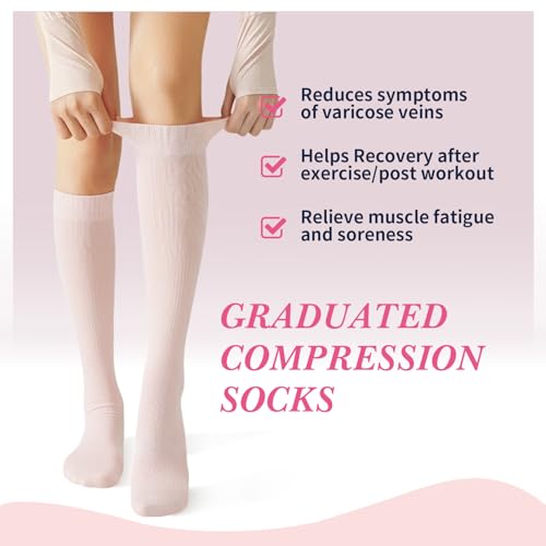 Image of Sooverki Compression Socks for Women & Men 6 Pairs is Best Supportive Knee High Stockings for Circulation, Travel, Nurses