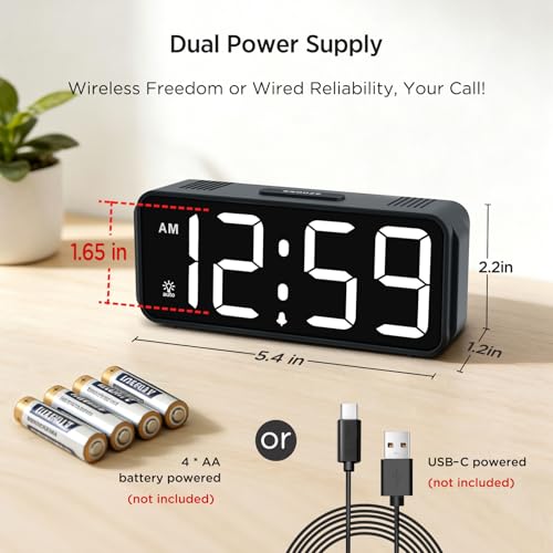 Image of Peakeep Small Mini Digital Alarm Clock Battery Operated for Bedroom Travel, 1.65 inch Numbers Large Display Cordless Clock for Beside Seniors Elderly, Auto /Manual Dimmers, 5 Levels Volume