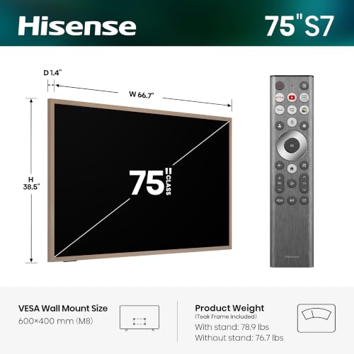 75" Hisense S7 CanvasTV 4K QLED Google Smart TV w/ 144Hz & Anti-Glare Panel (75S7SG) - image 3