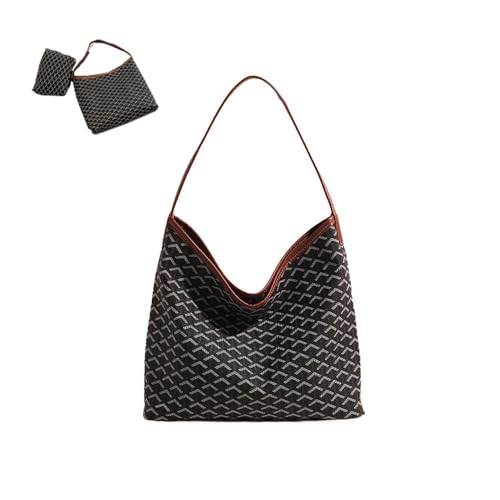 Women's Large Capacity Shoulder Handbags, Geometric Pattern Tote Bag with Large Purse, Elegant Hobo Bag (Black Brown,One Size)