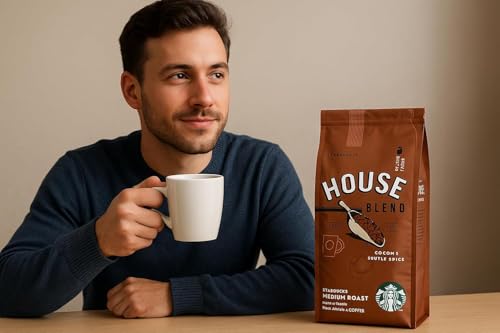 Image of Starbucks House Blend Medium Roast Whole Bean Coffee, 100% Arabica, Cocoa & Toffee Notes 250g (Product Of ‎United States of America) From DECADENT