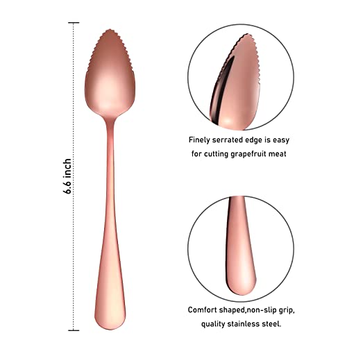 5 Pcs Grapefruit Spoons, Stainless Steel Grapefruit Spoon Utensil Set, Serrated Edge & Thick Gauge Handle, Rose Gold Kitchen Tool With Non-Stick Plating For Kiwi, Dessert, Apple, Citrus Fruit #TOP4