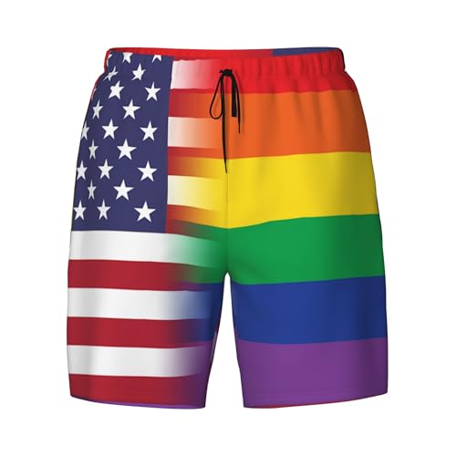 Maillot de bain décontracté double couche respirant au motif arc-en-ciel gay américain