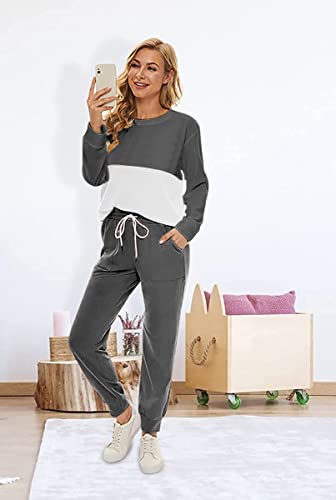 Fengbay Two Piece Outfits For Women,Long Sleeve Crewneck Pullover Tops And Pants Sweatsuits Lounge Set With Pockets #TOP3