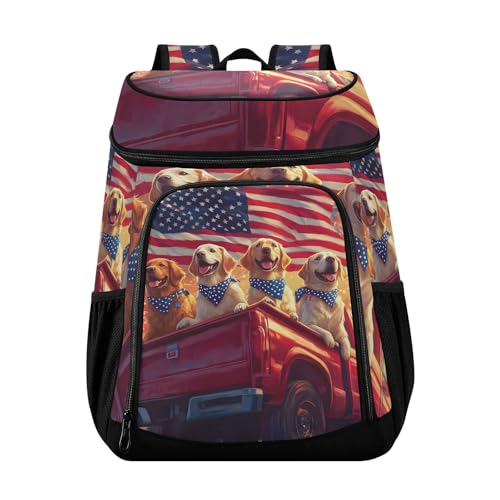 Dogs Inside American Flag Cooler Backpack Cooler Insulated Leak Proof Lunch Backpack 36 Cans Waterproof Soft for Men Women Picnic Hiking Camping Beach