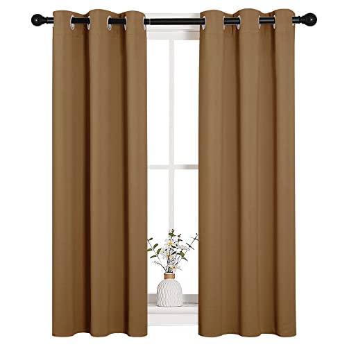 Image of NICETOWN Sleek Blackout Curtains 40 inches Length for Small Windows, 2 Panels, Gold Brown, 29 inches Width, Noise Reducing and Block Draft Panels for Door Doorway Laundry Office Luxury Decor Theme
