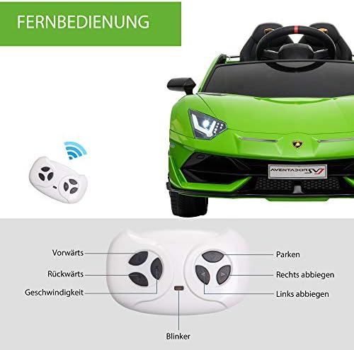 5. Bild von HOMCOM Elektroauto für Kinder 12V Lamborghini SVJ lizenziert Kinderfahrzeug Kinderauto für 3-8 Jahre mit Fernsteuerung 2 x 550 Motoren MP3/USB Licht Musik Metall Grün 123 x 66,5 x 45,5 cm