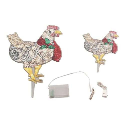 Pilipane Leuchtendes Huhn mit Schal, RGB-leuchtende Acryl-Weihnachtsdekoration für Rasen, Garten, Urlaub, Party, Outdoor-Dekoration, 2-teiliges Set, große und kleine Größe