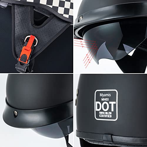 Myamis Mh03 Motorcycle Helmet Fiberglass Dot Half Helmets For Women Men With Face Shield Half Face Helmet Sturdy Open Face Helmet (M, Liberty) #TOP4