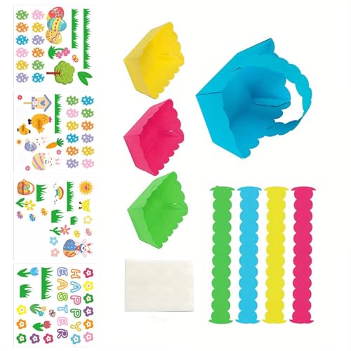 Qsvbeeqj Cestas de Pascua Kit de manualidades con pegatinas coloridas y 8 piezas cesta para niños artesanía nido y regalo oferta de llenado de regalos juguetes de actividad
